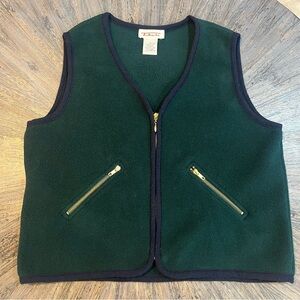 Vintage Talbots Polartec Fleece Vest Green with Navy Trim | Med. | Made in USA